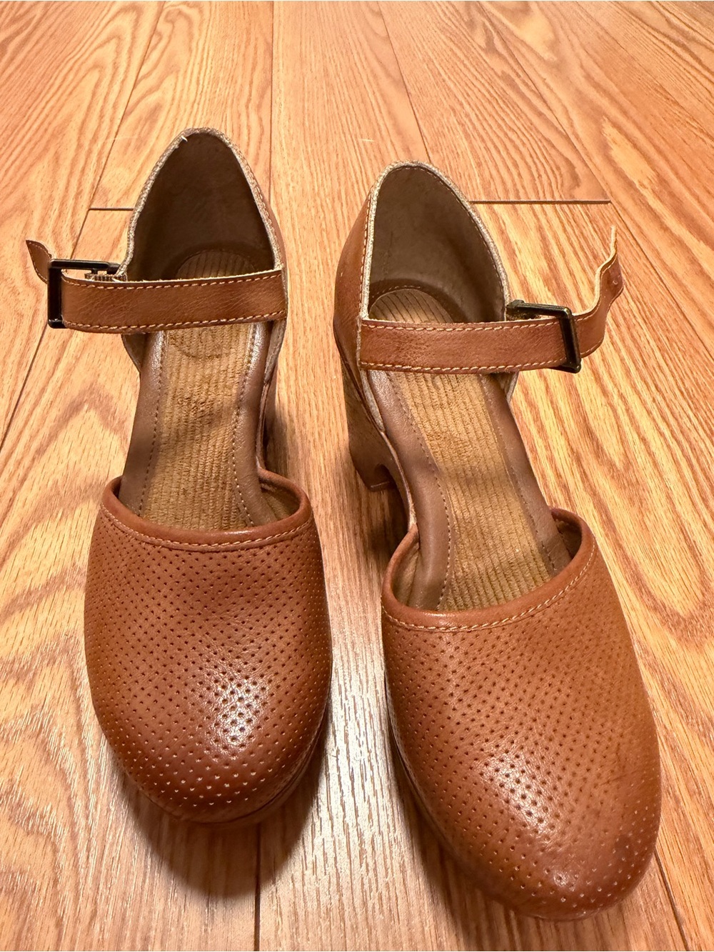 boc Women's Tan Perforated Mary Jane Heels
